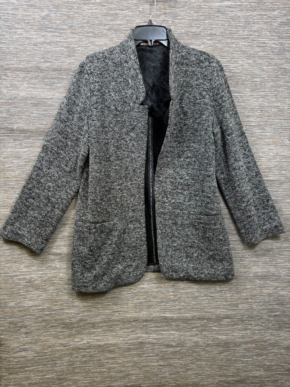 Soft Surroundings Black White Speckled Open Front Lined Jacket Pockets Womens M
